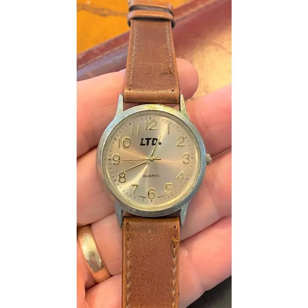 VTG Men's 35mm Gold Tone LTD Watch, Brown Band